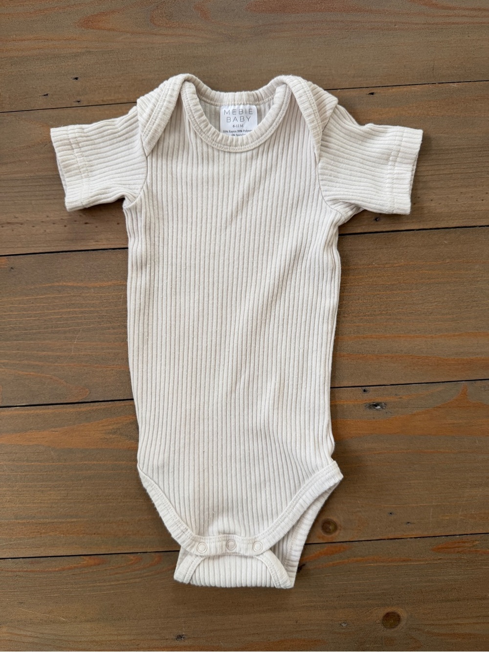 Mebie Baby Cream Bamboo Ribbed Short-Sleeve Bodysuit - 6-12 Months